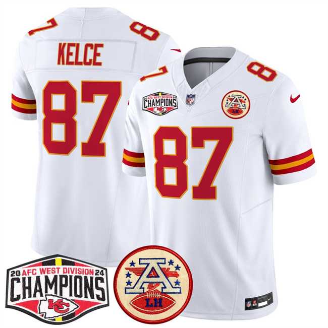 Mens Kansas City Chiefs #87 Travis Kelce White F.U.S.E. 2024 AFC West Division Champions Vapor Limited Stitched Jersey->kansas city chiefs->NFL Jersey